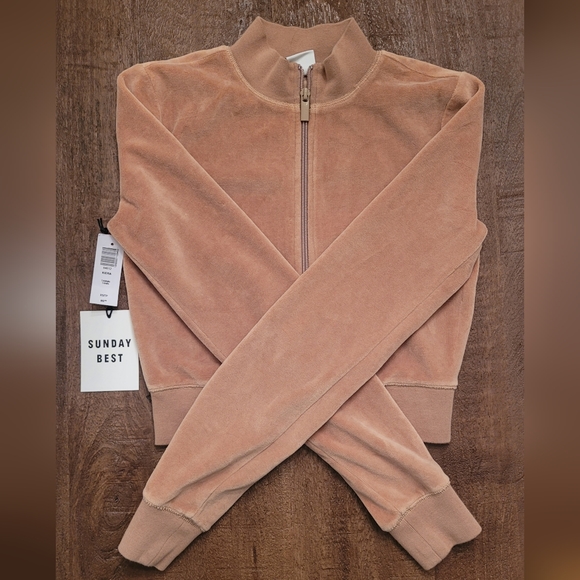 Tops - BNWT Aritzia Sunday Best Kiera velour, cropped zip up size xs camel colour